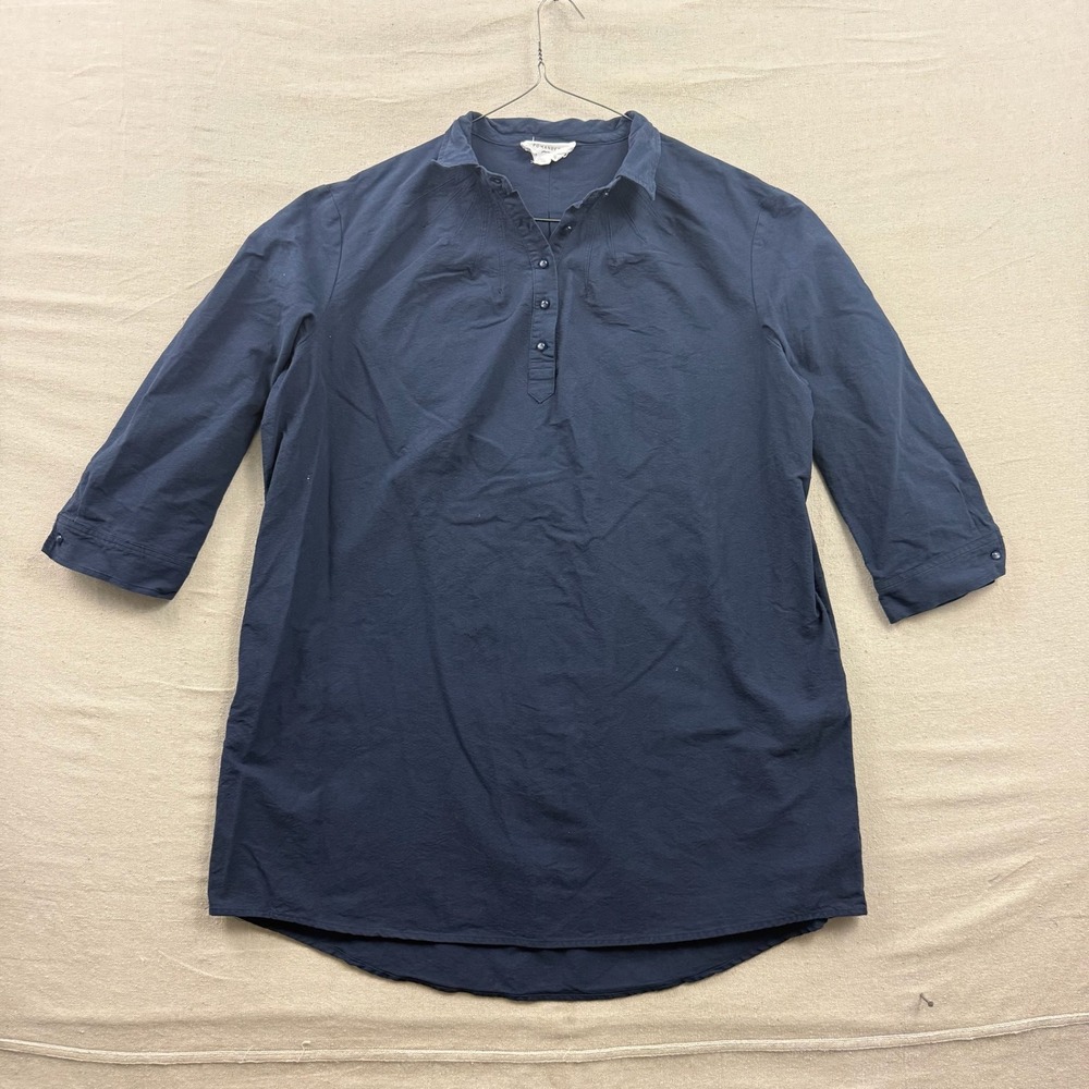 Pomander Place Tunic Top Womens XXL Navy‎ Blue Pintuck Henley 3/4 Sleeve Cotton